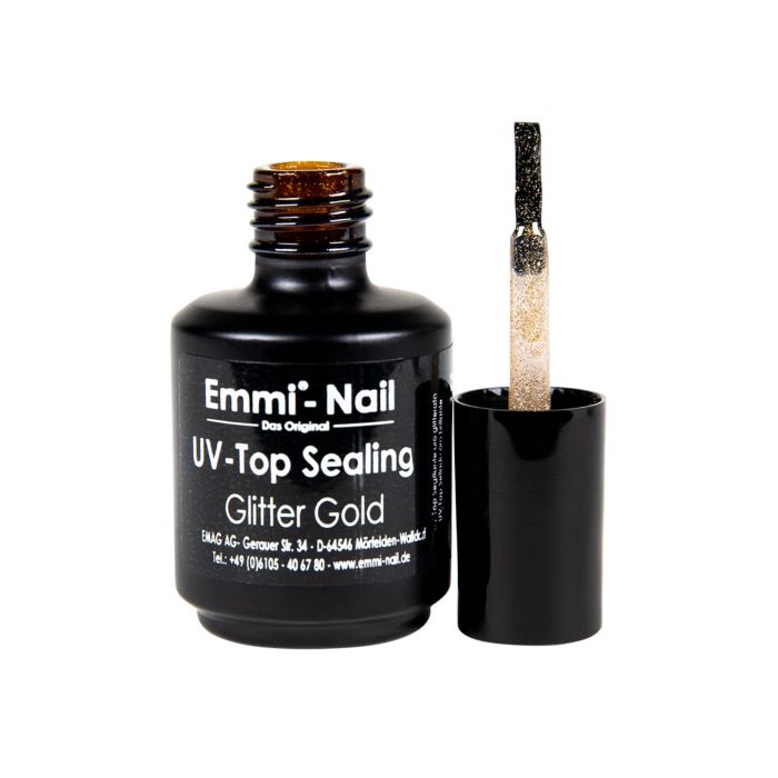 16561 uv top sealing glitter gold flasche offen 2 Emmi-Nail UV/LED-Top Sealing Glitter Oro 14ml - immagine 4
