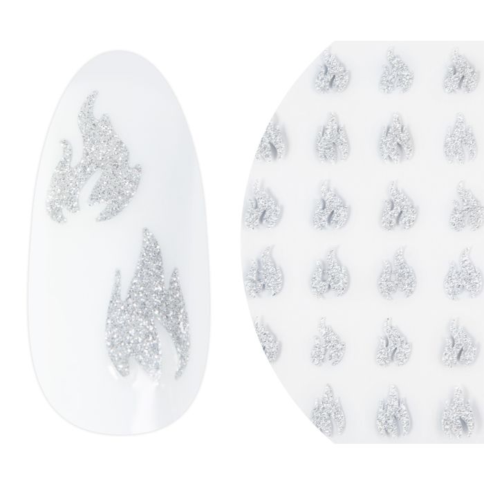 17258 3d diamond glitter silver flames tip neu Emmi-Nail 3D Diamond Glitter Nail Sticker Silver Flames